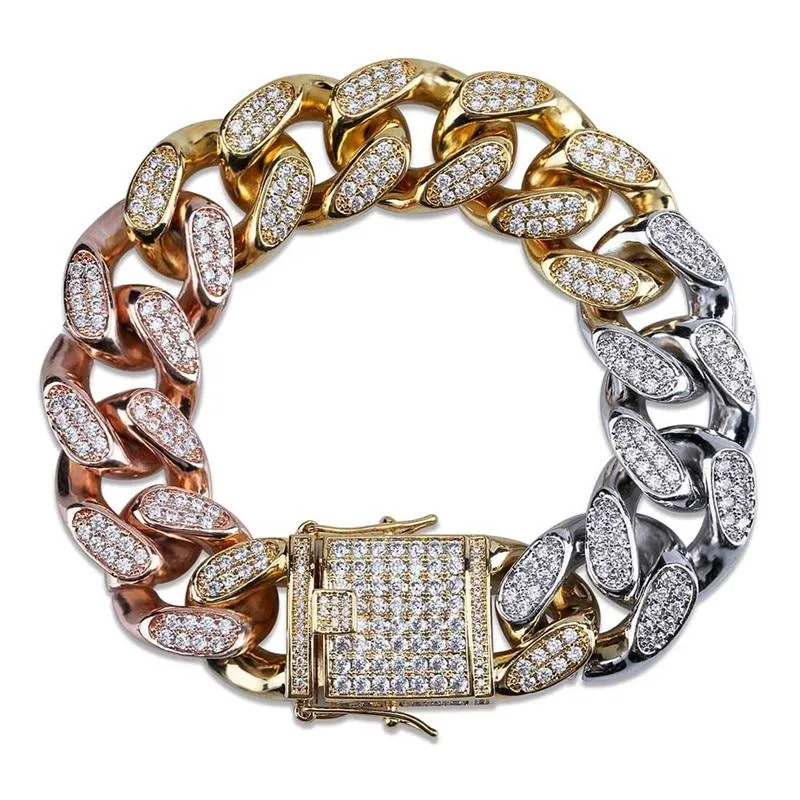 3 Color Iced Out Chain Bracelet for Men Micro Pave Zircon Miami Jewelry