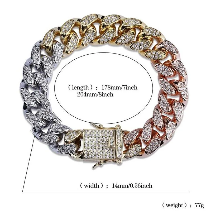 3 Color Iced Out Chain Bracelet for Men Micro Pave Zircon Miami Jewelry