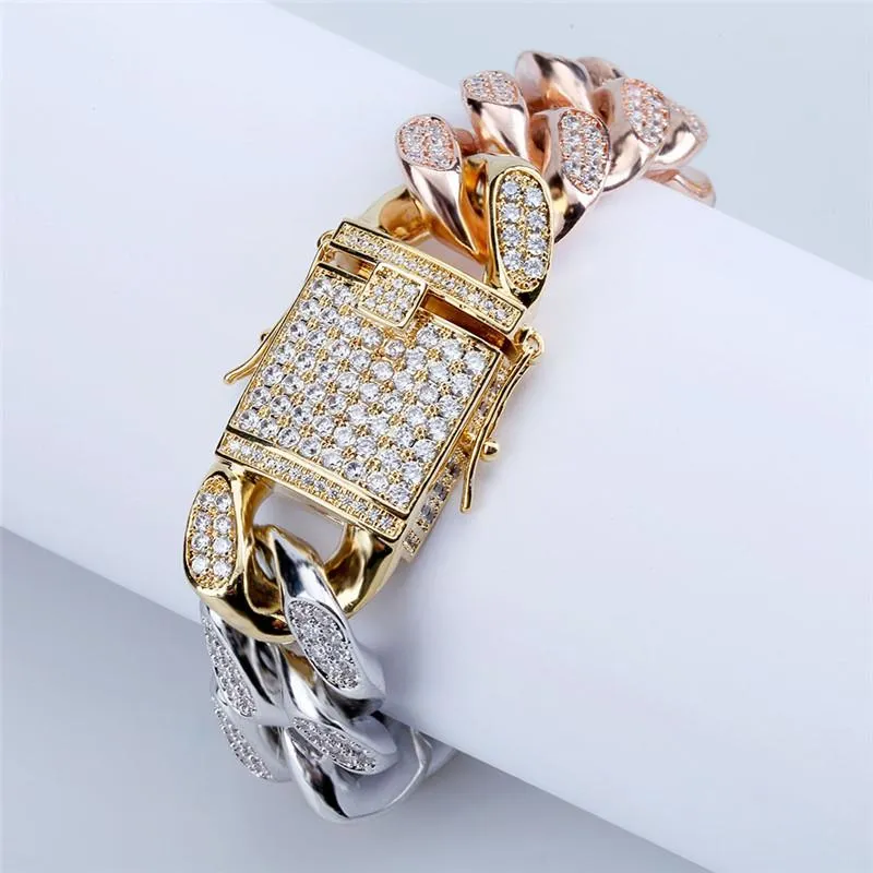 3 Color Iced Out Chain Bracelet for Men Micro Pave Zircon Miami Jewelry