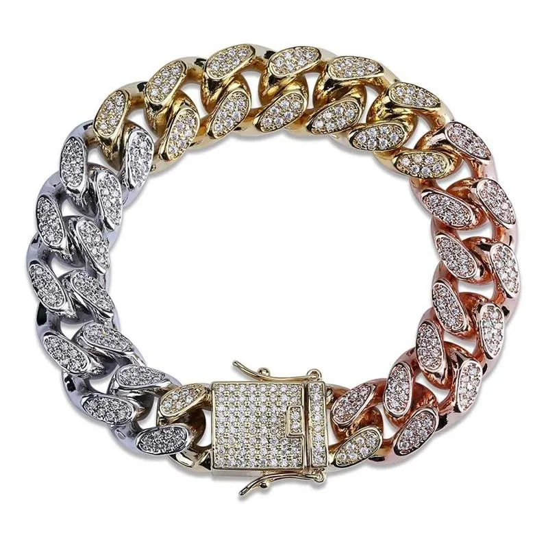 3 Color Iced Out Chain Bracelet for Men Micro Pave Zircon Miami Jewelry