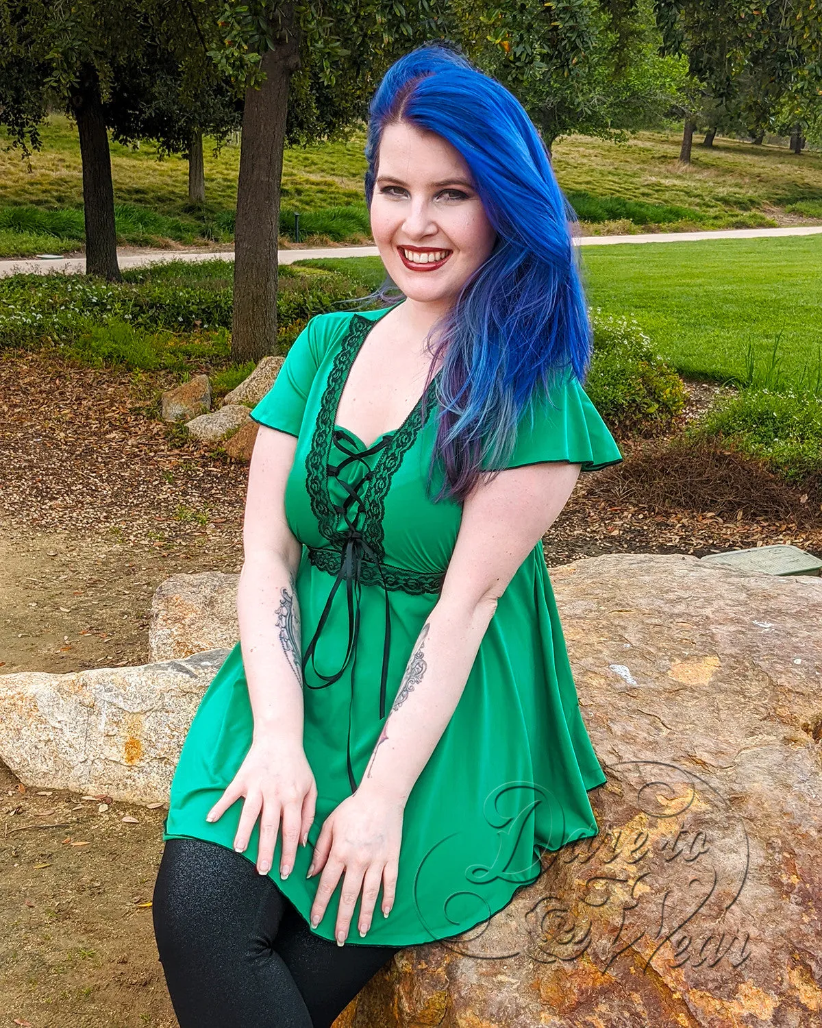 Angel Top in Emerald/Black