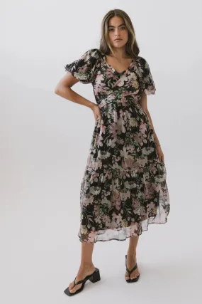 Angelique Floral Tie Dress in Black