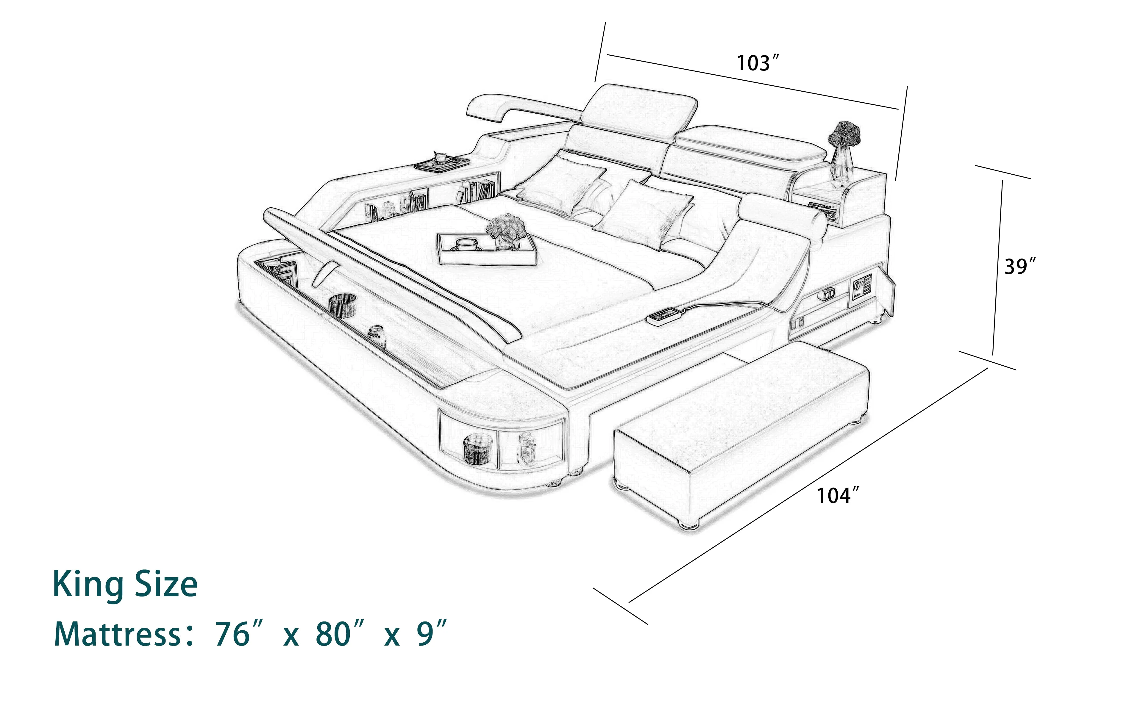 Aria Modern Multifunctional Smart Bed With Bluetooth Speakers