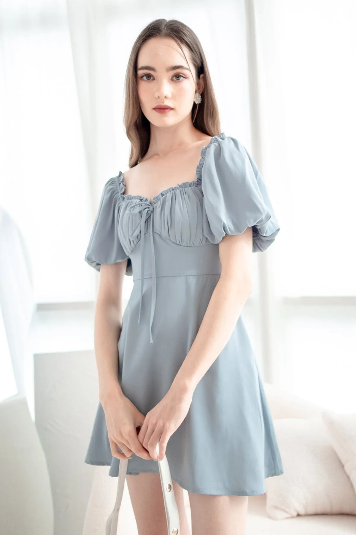 AUBREY PUFF SLEEVE DRESS IN CORNFLOWER BLUE