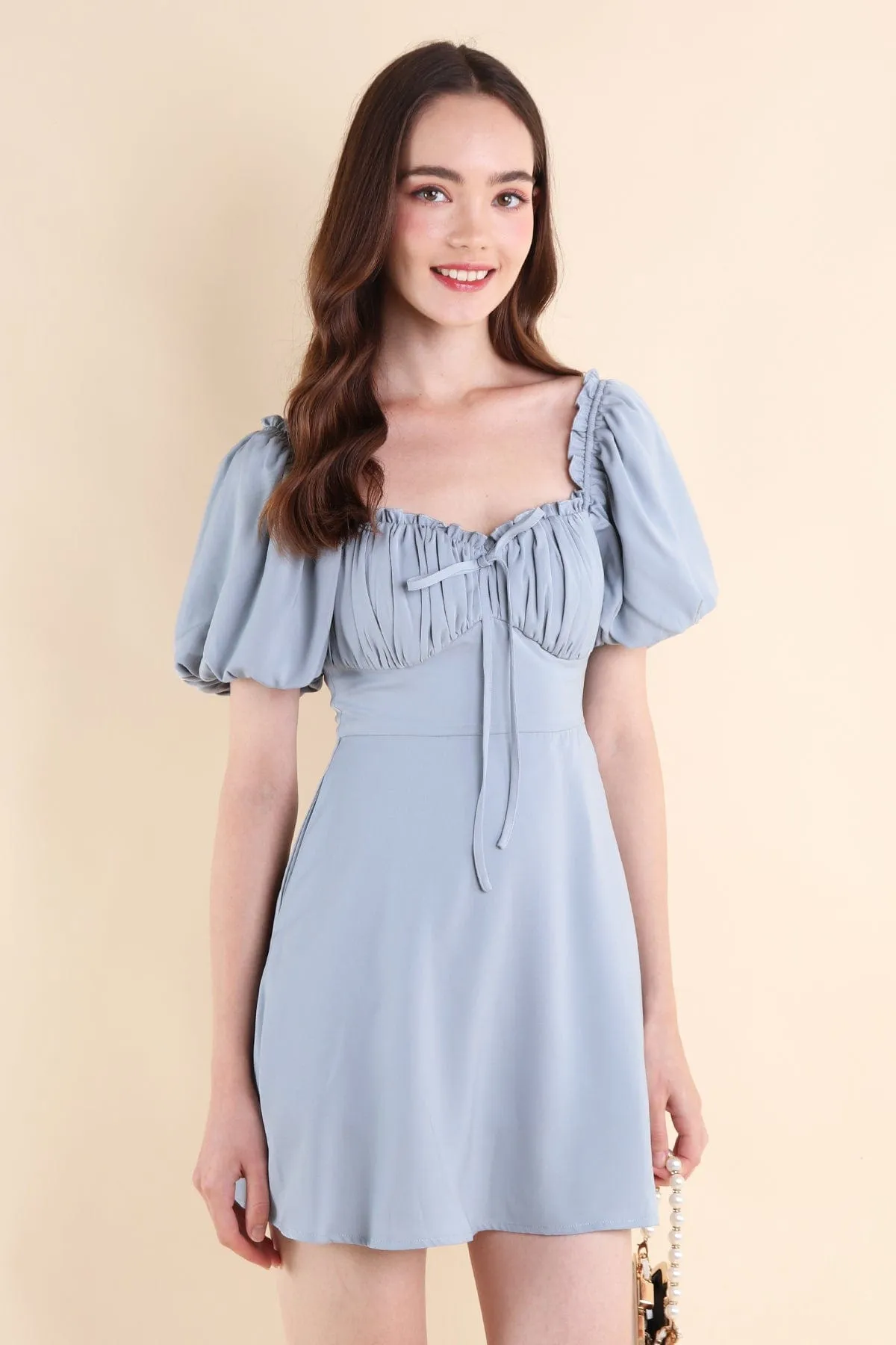 AUBREY PUFF SLEEVE DRESS IN CORNFLOWER BLUE