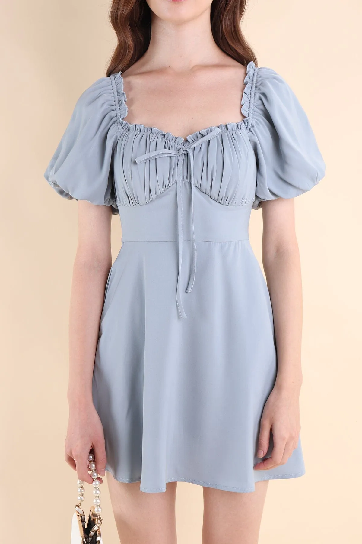 AUBREY PUFF SLEEVE DRESS IN CORNFLOWER BLUE