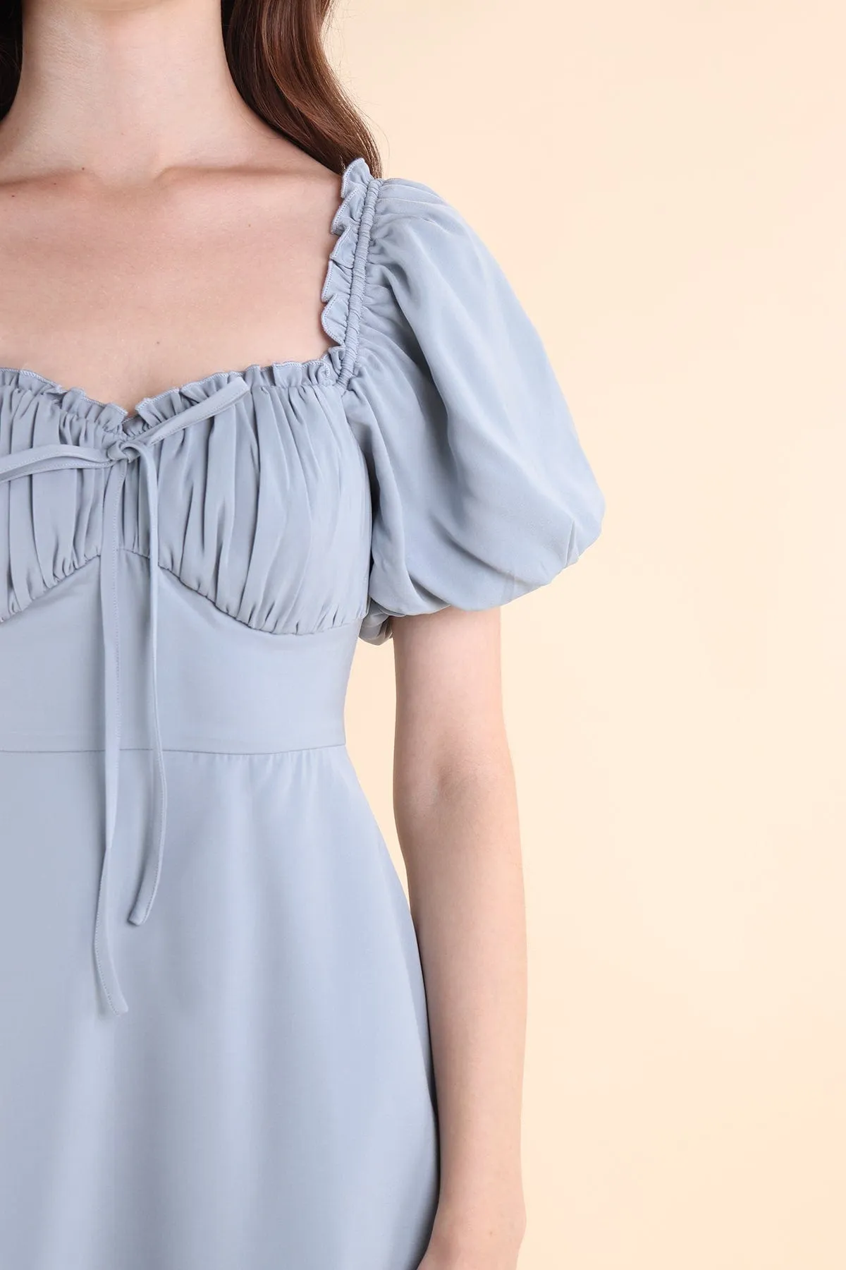 AUBREY PUFF SLEEVE DRESS IN CORNFLOWER BLUE