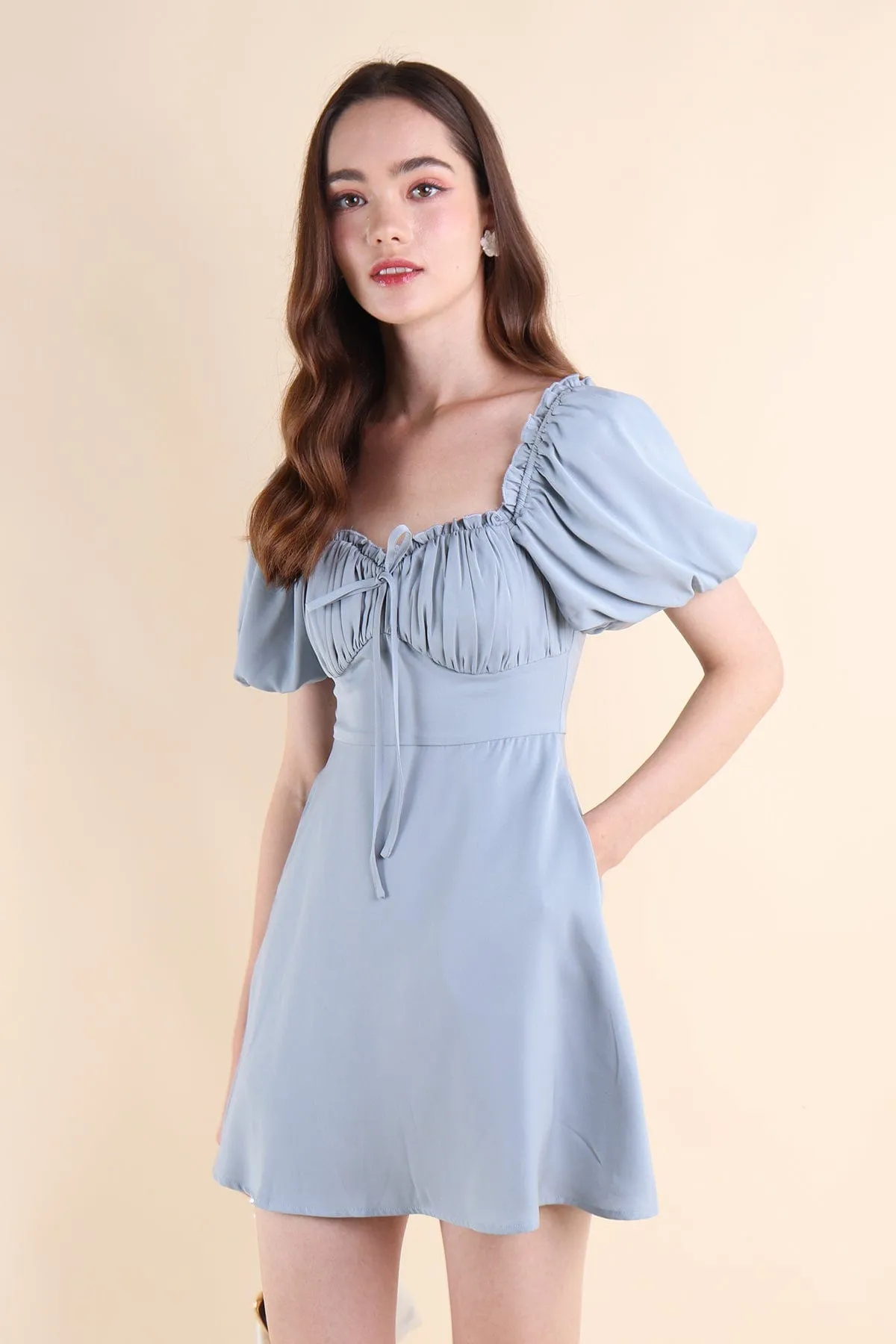 AUBREY PUFF SLEEVE DRESS IN CORNFLOWER BLUE