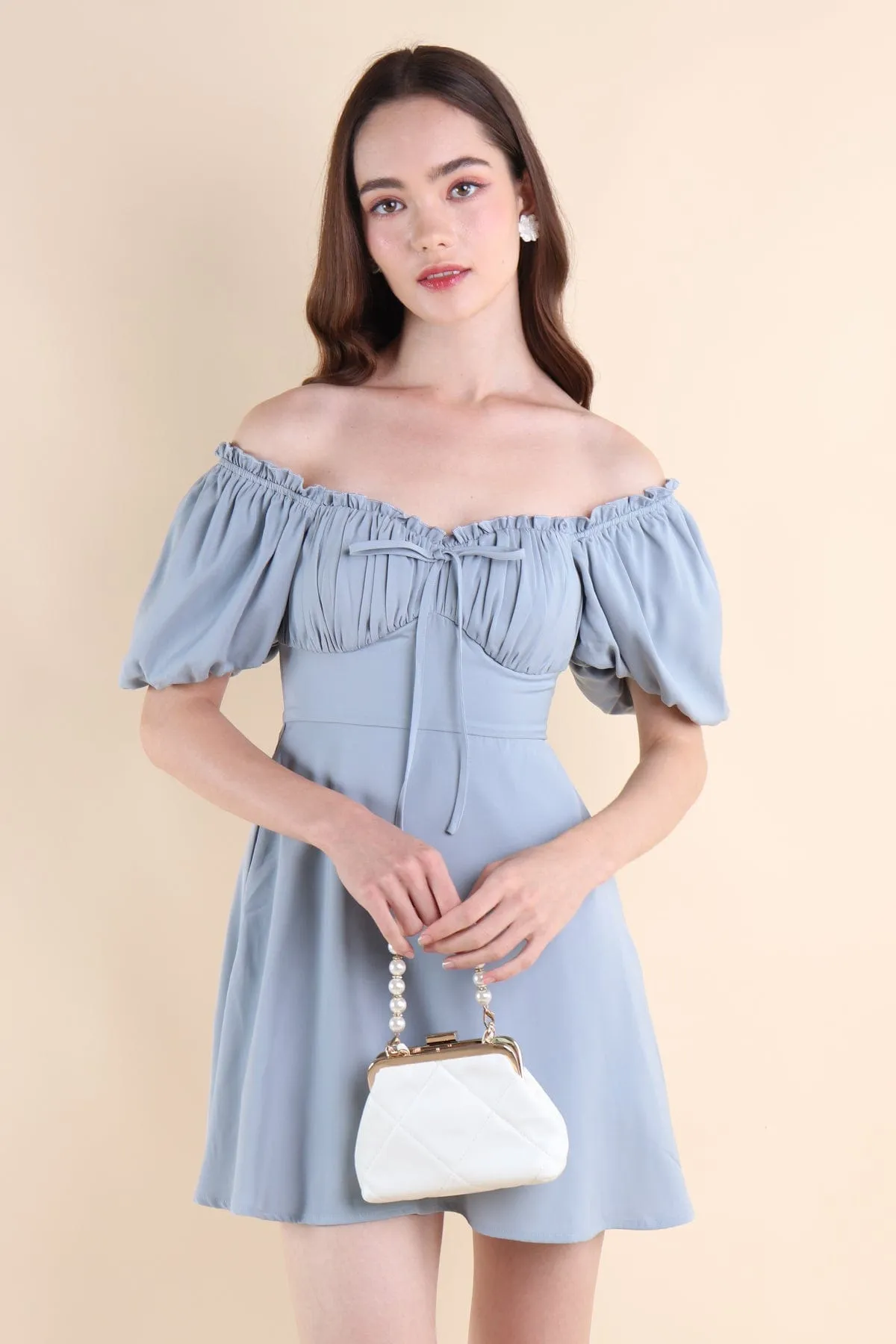 AUBREY PUFF SLEEVE DRESS IN CORNFLOWER BLUE