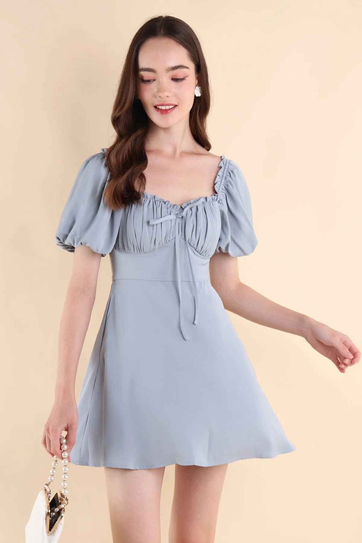 AUBREY PUFF SLEEVE DRESS IN CORNFLOWER BLUE