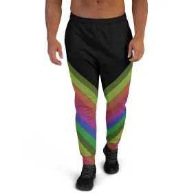 Black Rainbow Stripe Men's Joggers, Rave Party Stripy Colorful Men's Sweatpants -Made in USA/MX/EU