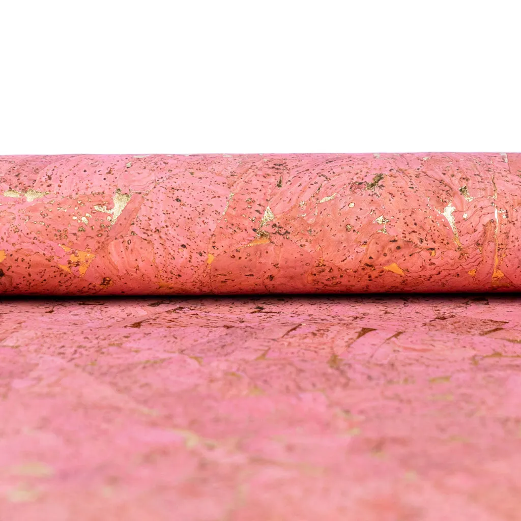 Blush Pink Cork Fabric with Gold Foil Accents - 0.9mm Thickness COF-580