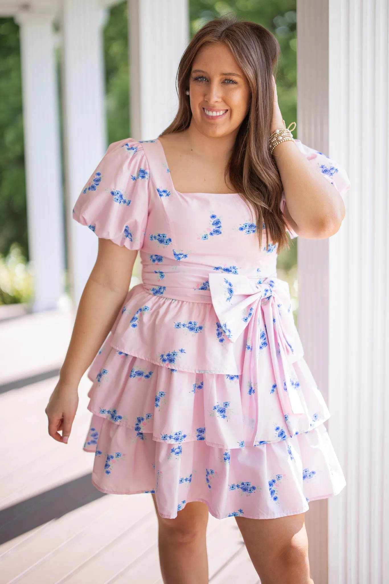 Bow Perfect Pink Floral Dress