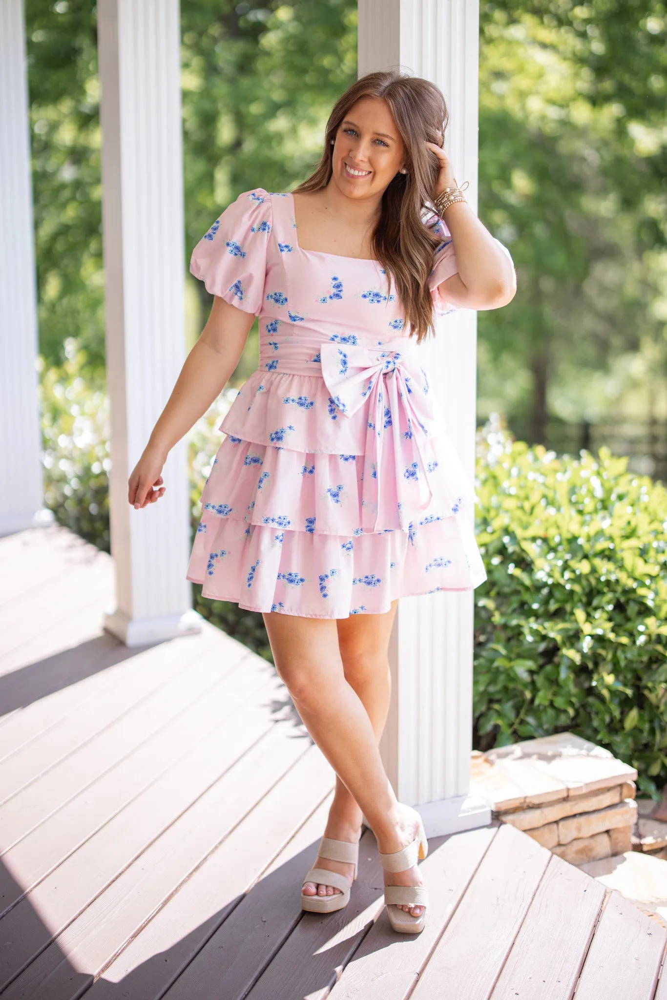 Bow Perfect Pink Floral Dress