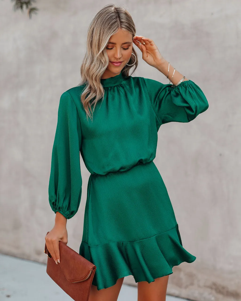 Call Me Angel Textured Satin Dress - Hunter Green - FINAL SALE