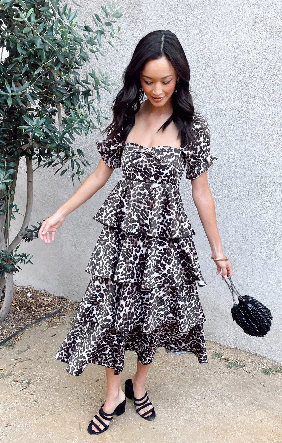 Charleston Ruffle Midi Dress ~ Lovely Leopard