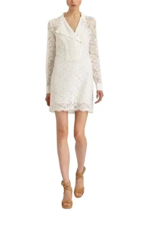 Contrast Bib Lace Silk Tunic Dress