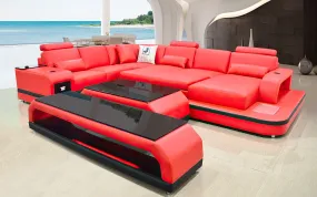 Everly Italian Leather Sectional-Red & Black