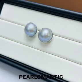 [Fine Jewelry] Japanese Mabe Pearl 15*16mm Top Level Platinum Grey Earring w/ 18k White Gold