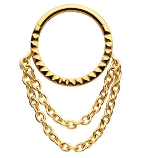 Gold PVD Polyhedra Double Dangle Chain Stainless Steel Hinged Segment Ring