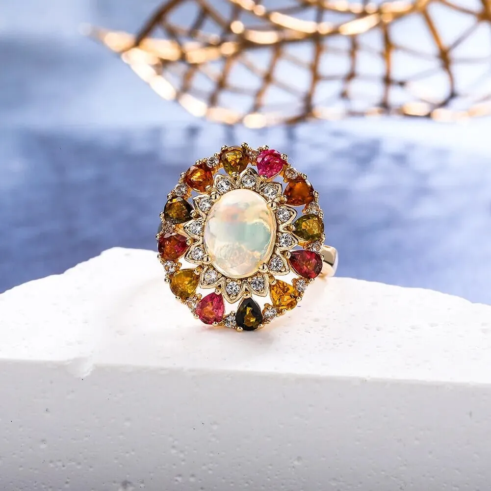 Opal Tourmaline 3.3ct 14K Gold Plated 925 Sterling Silver Ring