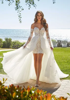 Popular Sweetheart Full Lace Short Shearth Wedding Dresses With Detachablt Train 2 In 1 Bridal Grown Rode De Morrie