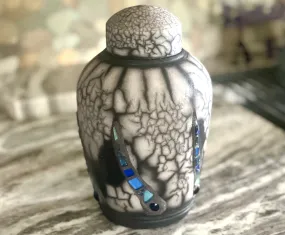 Raku Urn with Glass Inserts