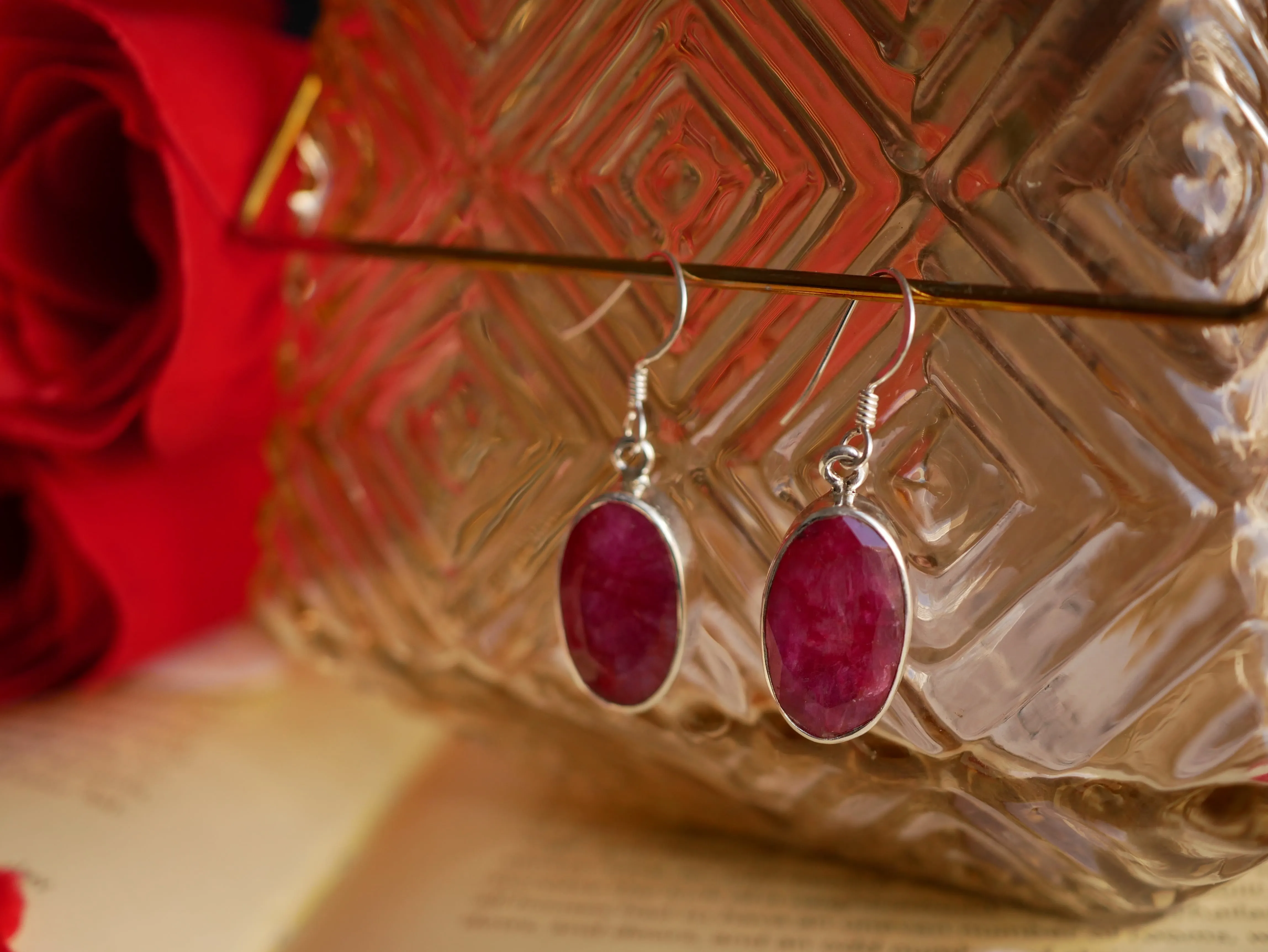 Semi-precious Ruby Akoni Earrings - Long Oval